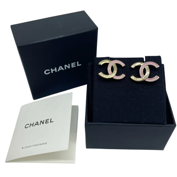 CHANEL Coco Mark Earrings I24B Gold Pink CC Accessories Women Men - Picture 6 of 6
